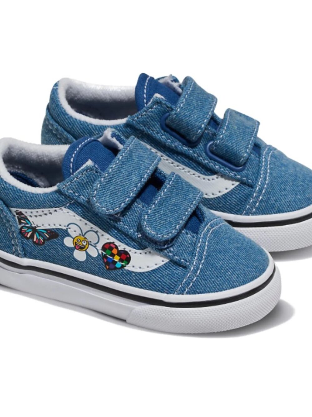 Vans Old Skool V Denim Toddler Sneakers 5.5 | Denim Velcro Shoes